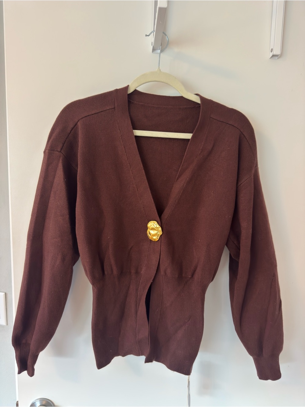Commense Brown V-Neck Button Cardigan Sweater